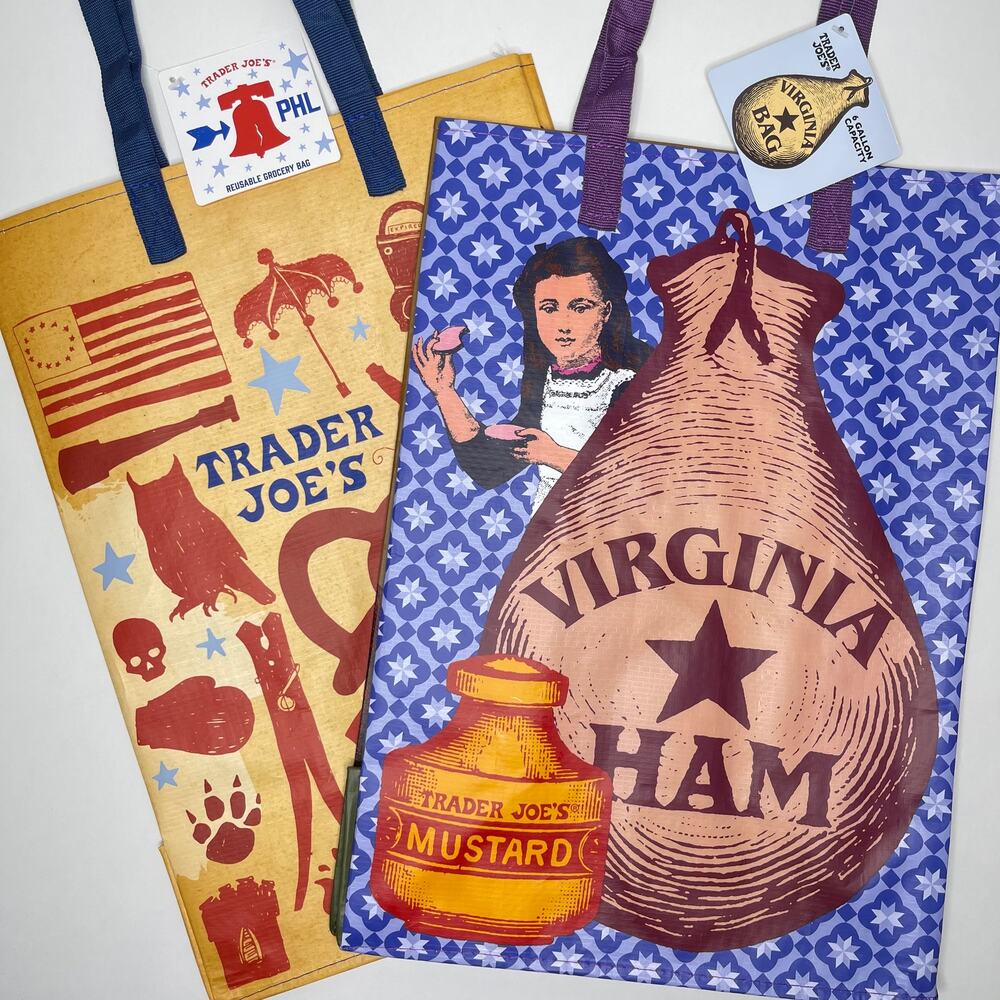 Set of 2 Trader Joe’s State Reusable Tote Bags PENNSYLVANIA PHILLY + VIRGINIA VA